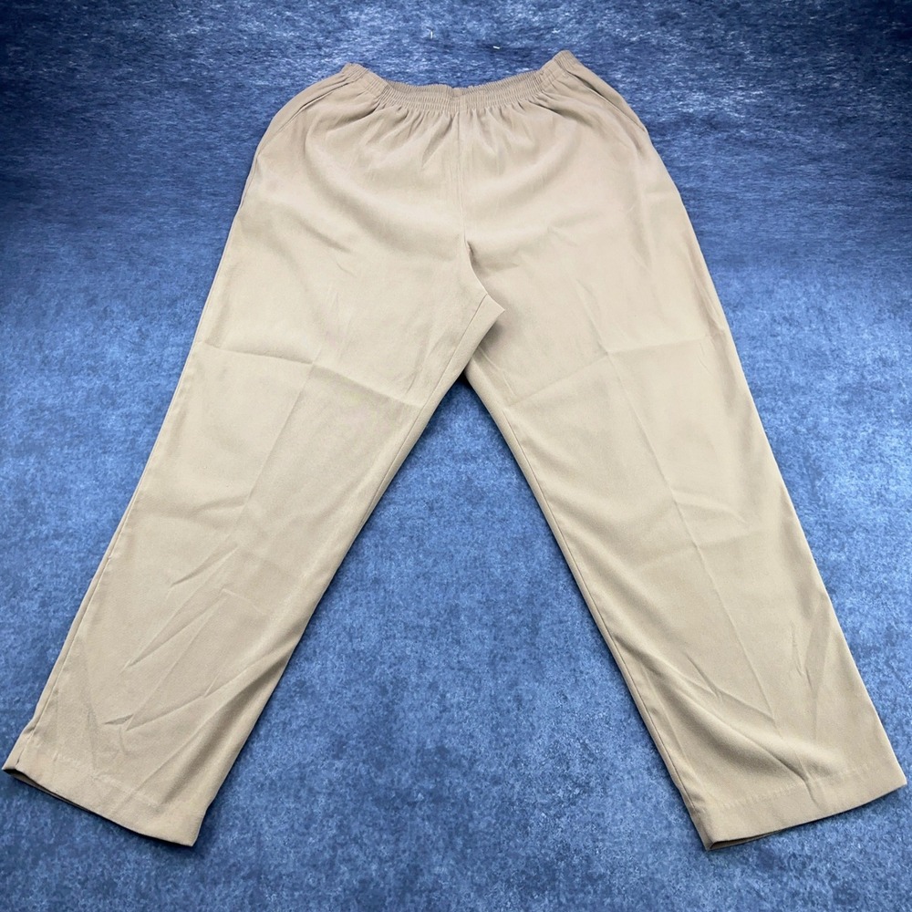 Alfred Dunner Khaki Tan Elastic Waist Pull On Straight Leg Pants Womens Size 16